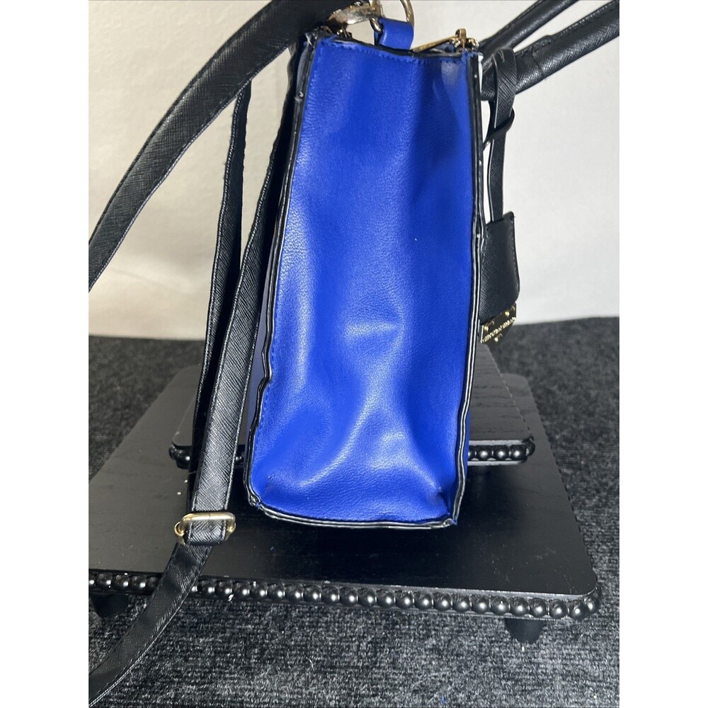 Christian Siriano Blue White Satchel Crossbody Bag Structured Top Handle - Picture 9 of 16